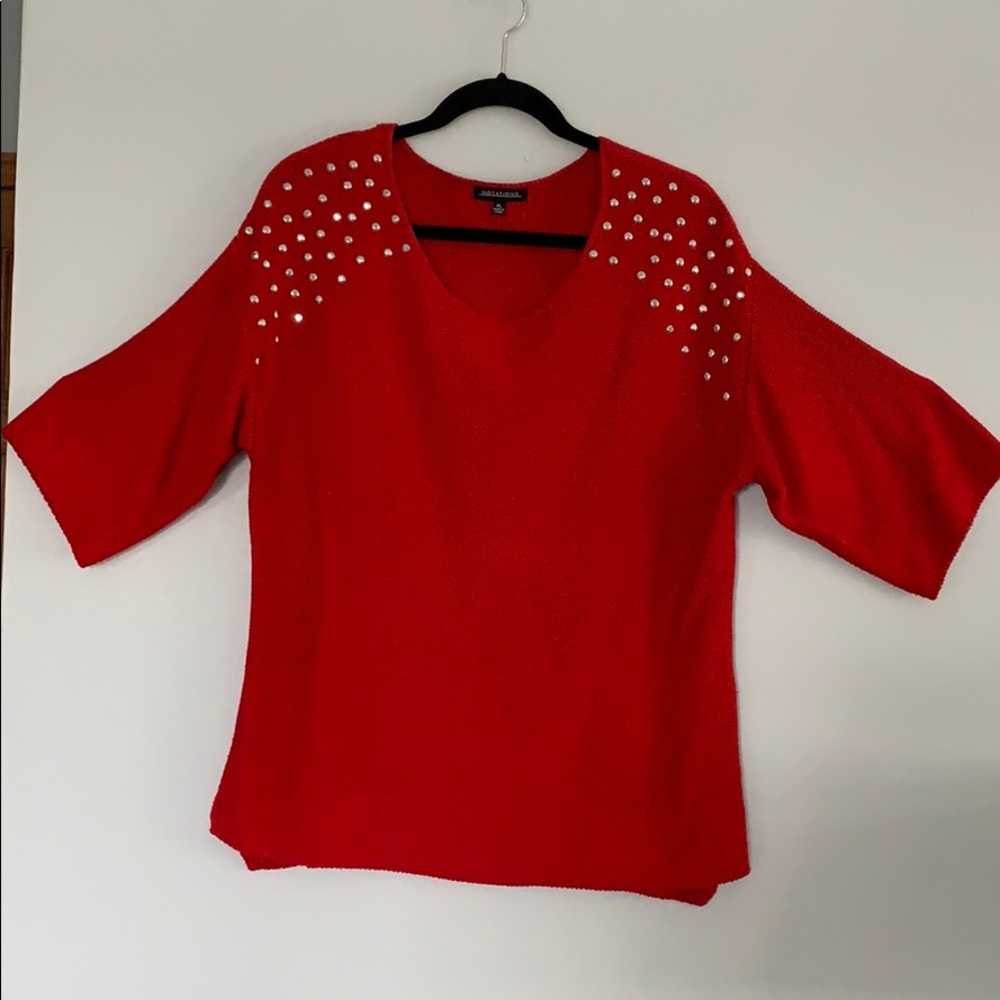 Notations red with silver studded shoulder trim XL